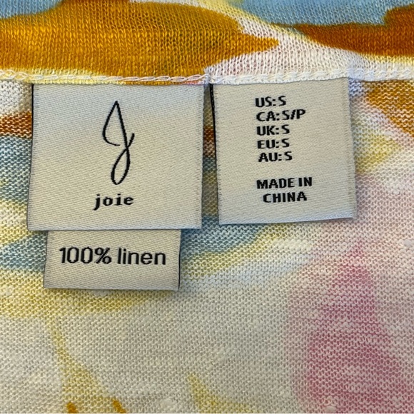 Joie Women’s Short Sleeve Colorful Floral 100% Linen Comfy Casual Boxy Top S - Picture 8 of 13